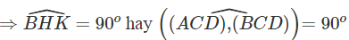 Cho tứ diện ABCD có AB = AD = a √ 2 , BC = BD = a và CA = CD = x. Khoảng cách từ B đến mặt phẳng (ACD) bằng  a √ 3 2 . Biết thể tích của khối tứ diện bằng  a 3 √ 3 12 . Góc giữa hai mặt phẳng (ACD) và (BCD) là: (ảnh 1)