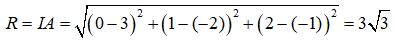Trong không gian Oxyz, cho tứ diện đều ABCD có A(0;1;2). Gọi H là hình chiếu vuông góc của A lên mặt phẳng (BCD). Cho H(4;-3;-2). Tọa độ tâm I và bán kính R của mặt cầu (S) ngoại tiếp tứ diện ABCD là: (ảnh 1)