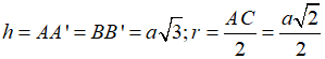 Cho hình hộp chữ nhật ABCD.A'B'C'D' có AB = AD = a, AB' = 2a. Diện tích toàn phần của hình trụ ngoại tiếp hình hộp là: (ảnh 1)