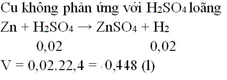 Hoà tan hết hỗn hợp gồm Zn và Cu cần vừa đủ 200ml dung dịch H2SO4 loãng 0,1M thu được  (ảnh 1)