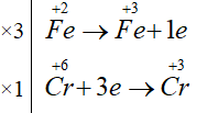 Cho phản ứng:  FeSO4 + K2Cr2O7 + H2SO4→ Fe2(SO4)3 + Cr2(SO4)3 + K2SO4 + H2O  Tổng hệ số cân bằng của chất oxi hóa và chất khử là: (ảnh 1)