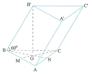 Cho lăng trụ tam giác ABC.A'B'C' có BB'=a, góc giữa (ảnh 1)