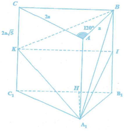 Cho hình lăng trụ đứng ABC.A1B1C1, AA1=2a căn bậc hai 5 (ảnh 1)