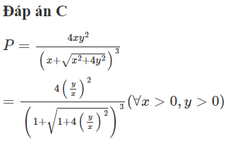 Cho các số thực dương x, y. Tìm giá trị lớn nhất của biểu thức  P = 4 x y^ 2 /( x + căn bậc hai x ^2 + 4 y ^2 )^ 3 (ảnh 1)