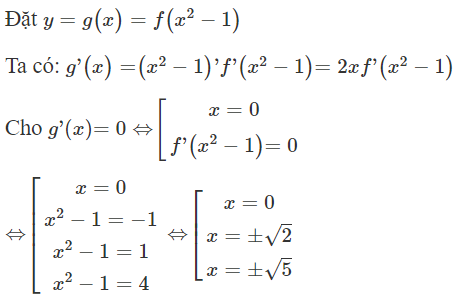 Cho hàm số  y = f ( x ) . Hàm số  y = f ( x )  có đồ thị như hình vẽ bên. Hàm số  y = f ( x 2 − 1 )  có bao nhiêu điểm cực trị (ảnh 1)