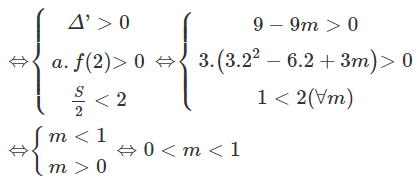 Cho hàm số  y = x ^3 − 3 x ^2 + 3 m x + 1 . Tìm m để hàm số có 2 điểm cực trị nhỏ hơn 2 (ảnh 1)
