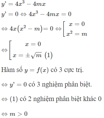 Cho hàm số  y = x ^4 − 2 m x ^2 + 3 m + 2 . Tất cả các giá trị của m để đồ thị hàm số có 3 điểm cực trị tạo thành tam giác đều là (ảnh 1)