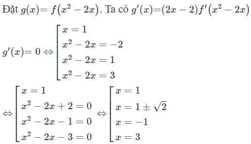 Cho hàm số y = f(x) có đạo hàm trên  R  và có bảng xét dấu f'(x) như sau Hỏi hàm số  y = f ( x 2 − 2 x )  có bao nhiêu điểm cực tiểu (ảnh 1)