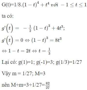Gọi M là giá trị lớn nhất và m là giá trị nhỏ nhất của hàm số y= 2sin^8 x+ cos^4 2x. Khi đó M + m bằng (ảnh 1)