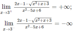 Tìm tất cả các tiệm cận đứng của đồ thị hàm số  y = 2 x − 1 − căn bậc hai x^ 2 + x + 3/ x ^2 − 5 x + 6 (ảnh 1)