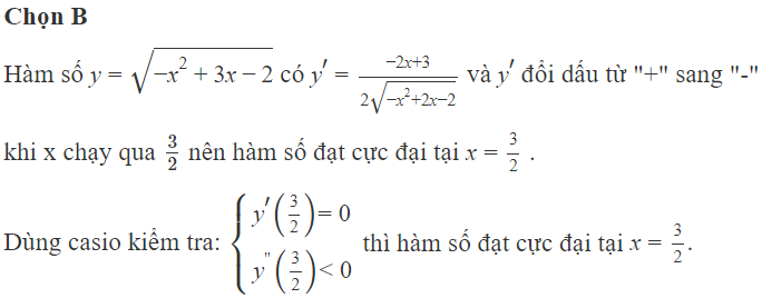 Trong các hàm số sau, hàm số nào đạt cực đại tại  x = 3 /2  (ảnh 1)