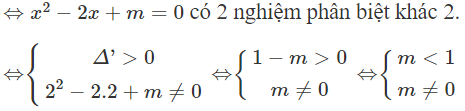 Cho hàm số  y = x − 2/ x ^2 − 2 x + m ( C ) . Tất cả các giá trị của m để (C ) có 3 đường tiệm cận là: (ảnh 1)