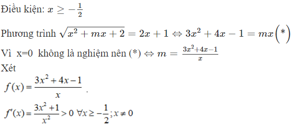 Tìm tất cả các giá trị thực của tham số m sao cho phương trình căn bậc hai x ^2 + m x + 2 = 2 x + 1 (ảnh 1)