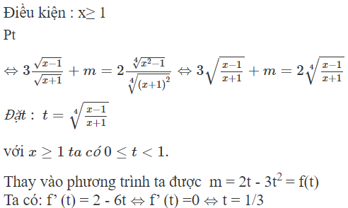 Tìm tất cả các giá trị thực của tham số m sao cho phương trình 3 căn bậc hai x − 1 + m căn bậc hai x + 1 (ảnh 1)