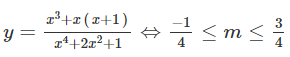 Phương trình   x ^3 + x ( x + 1 ) = m ( x ^2 + 1 )^ 2  có nghiệm thực khi và chỉ khi (ảnh 1)