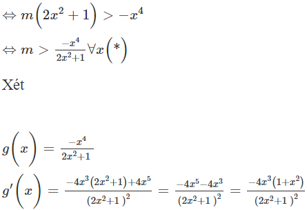 Cho hàm số y= f(x) = x^4+ 2mx^2+ m. Tìm m để f( x) >0 với mọi m. (ảnh 1)