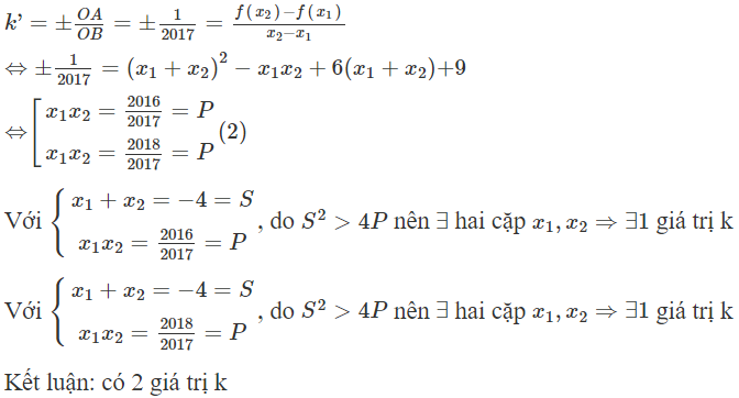 Cho hàm số  f ( x ) = x ^3 + 6 x ^2 + 9 x + 3 ( C ) . Tồn tại hai tiếp tuyến của (C) phân biệt và có cùng hệ só góc k (ảnh 1)