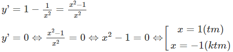 Cho hàm số  y = x + 1 /x . Giá trị nhỏ nhất của hàm số trên khoảng  ( 0 ; + ∞ )  là (ảnh 1)