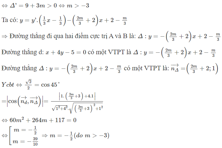 Cho hàm số  y = x^ 3 − 3 x ^2 − m x + 2  với m là tham số thực. Tìm giá trị của m để đường thẳng đi qua hai điểm (ảnh 1)