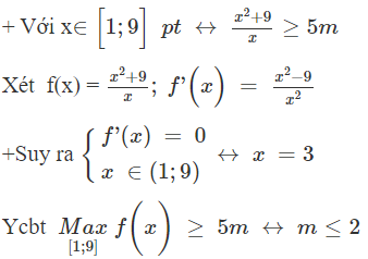 Tìm m để bất phương trình x^2 - 5mx + 9 ≥ 0 có nghiệm x A. m ≤ 2  B. m ≤ 1  C. m ≥ 2  D. Đáp án  khác (ảnh 1)