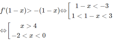 Cho hàm số y = f(x) có đồ thị hàm số f'(x) như hình vẽ. Hàm số  y = f ( 1 − x ) + x^ 2 /2 − x  nghịch biến trên khoảng (ảnh 1)
