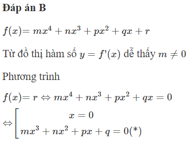 Cho hàm số  f ( x ) = m x ^4 + n x ^3 + p x ^2 + q x + r ( m , n , p , q , r ∈ R ) . Hàm số  y = f ' ( x ) (ảnh 1)