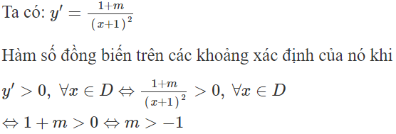 Tìm các giá trị của tham số m để hàm số  y = x − m x + 1  đồng biến trên các khoảng xác định của nó (ảnh 1)