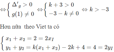Cho hàm số  y=x^3-3x^2+4 có đồ thị (C) . Gọi d  là đường thẳng qua  I(1; 2) với hệ số góc k . Có bao nhiêu (ảnh 1)