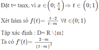 Tìm tất cả các giá trị thực của tham số m sao cho đồ thị của hàm số  y = tan x − 2 /tan x − m (ảnh 1)