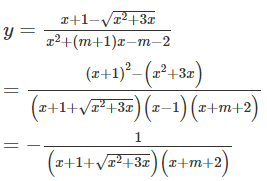 Với giá trị nào của m, đồ thị hàm số  y = x + 1 − căn bậc hai x ^2 + 3 x / x^ 2 + ( m + 1 ) x − m − 2 có đúng hai đường tiệm cận (ảnh 1)