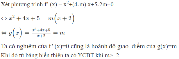 ho hàm số  f ( x ) = x^ 3/ 3 + ( 4 − m ) x ^2 /2 + ( 5 − 2 m ) x + m^ 2 + 3 ,  với m là tham số thực. (ảnh 1)