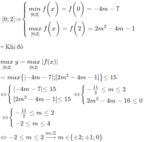 Có tất cả bao nhiêu giá trị nguyên của m để giá trị lớn nhất của hàm số  y = ∣x^ 3 − x ^2 + ( m^ 2 + 1 ) x − 4 m − 7 ∣ (ảnh 1)