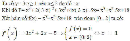 Cho hai số thực x, y thỏa mãn x≥ 0; y≥1 ; x+ y= 3 . Giá trị lớn nhất và giá trị nhỏ nhất của biểu thức (ảnh 1)