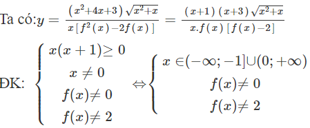 Cho đồ thị hàm số bậc ba  y = f ( x )  như hình vẽ. Hỏi đồ thị hàm số  y = ( x^ 2 + 4 x + 3 ) căn bậc hai x^ 2 + x/ x [ f 2 ( x ) − 2 f ( x )  (ảnh 1)