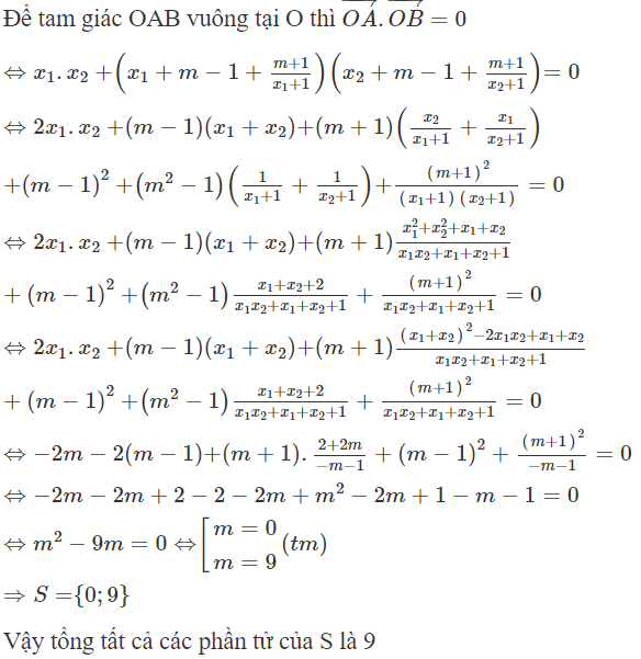 Gọi S là tập hợp tất cả các giá trị thực của tham số m để đồ thị hàm số  y = x ^2 + m x + 2 m/ x + 1 (ảnh 1)