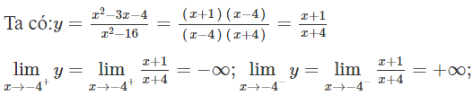 Phương trình đường tiệm cận đứng của đồ thị hàm số  y = x ^2 − 3 x − 4/ x ^2 − 16  là: (ảnh 1)