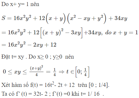Cho các số thực x; y thõa mãn x ≥ 0; y ≥ 0  và x + y = 1. Giá trị lớn nhất M, giá trị nhỏ nhất (ảnh 1)