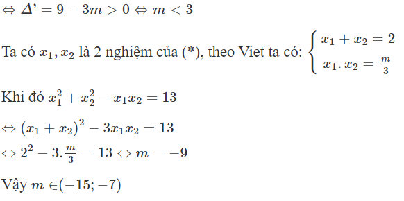 Biết  m0  là giá trị của tham số m để hàm số  y = x ^3 − 3 x^ 2 + m x − 1  có 2 điểm cực trị (ảnh 1)