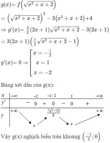 Cho hàm số  y = f ( x ) = a x^ 3 + b x ^2 + c x + d  có đồ thị như hình bên. Đặt  g ( x ) (ảnh 1)