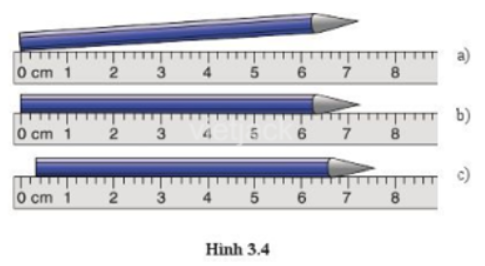 Dựa vào hình 3.4, thảo luận về cách đo chiều dài bằng thước. (ảnh 1)