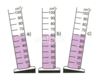 Khi đo thể tích chất lỏng bằng bình chia độ, nếu đặt bình chia độ không thẳng đứng (ảnh 1)