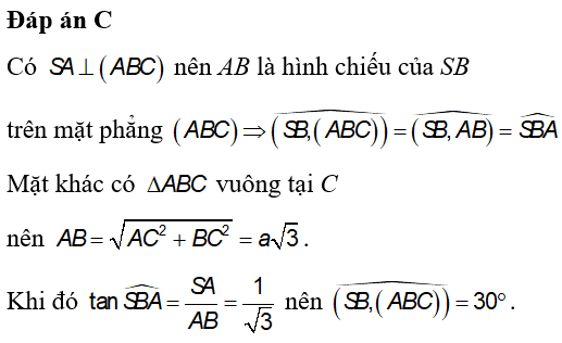 Cho hình chóp S.ABC có đáy là tam giác vuông tại C, AB=a, BC= căn bậc 2 a (ảnh 1)