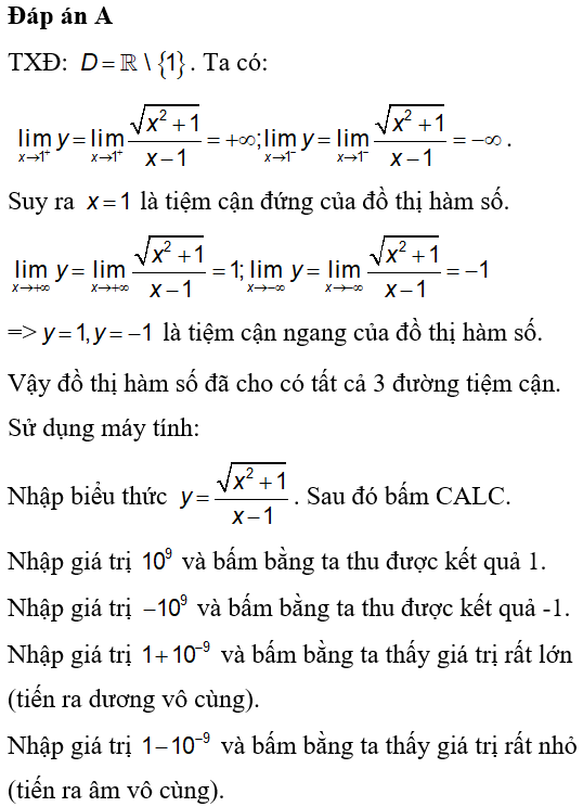 Đồ thị hàm số y= căn bậc hai x^2+1/x-1 có bao nhiêu tiệm cận? (ảnh 1)