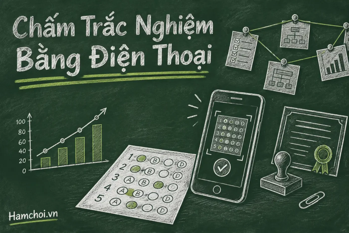 Chấm trắc nghiệm bằng điện thoại là phương pháp sử dụng camera của điện thoại thông minh để chụp ảnh phiếu trả lời trắc