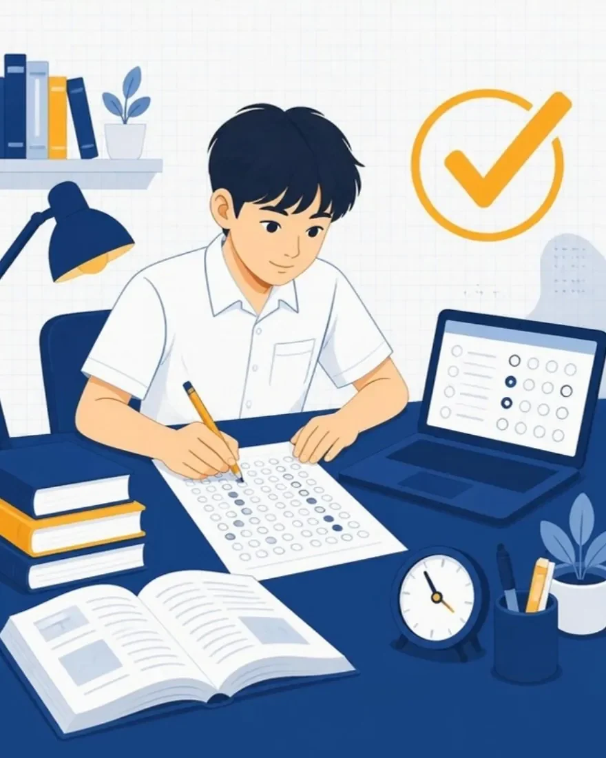 Học sinh tô phiếu trả lời trắc nghiệm khi ôn thi
